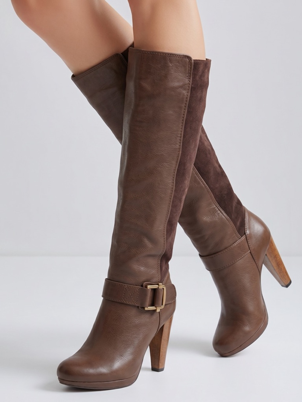 French Connection Joy Brown Leather & Suede knee high Boots Size 36 /‎ US 6